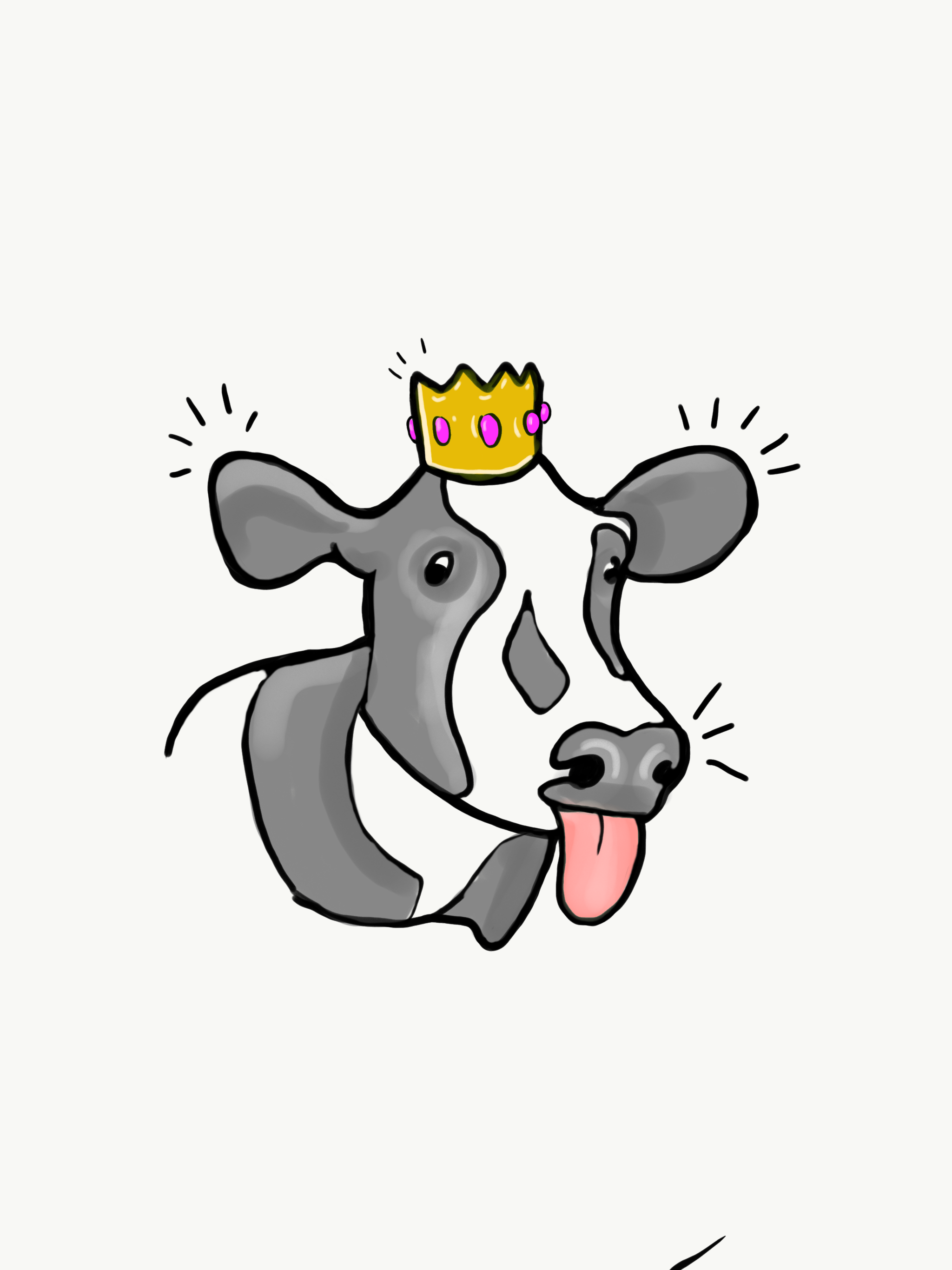 drawing of a cow holding out its tongue