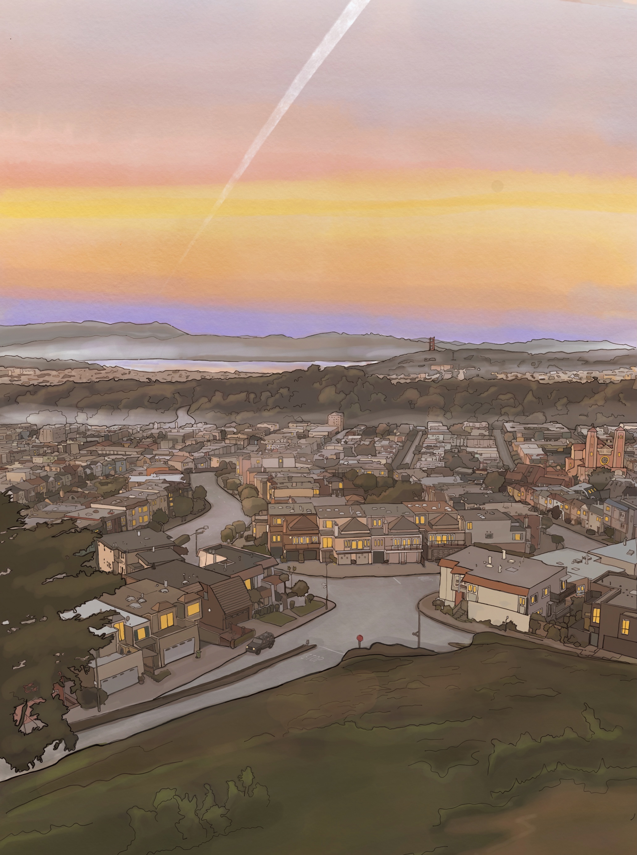 drawing of a san francsico's outer sunset