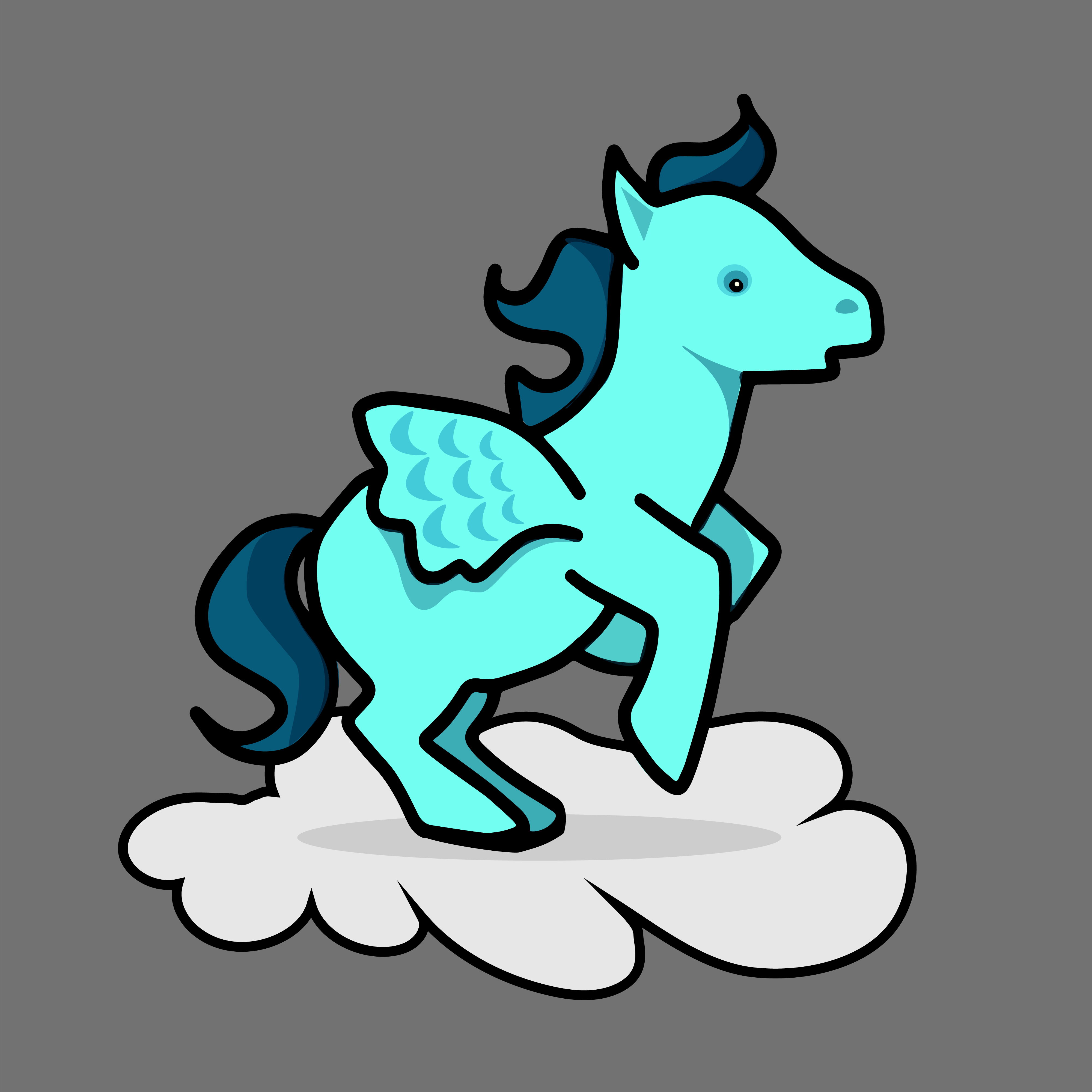 drawing of a winged pony on a cloud