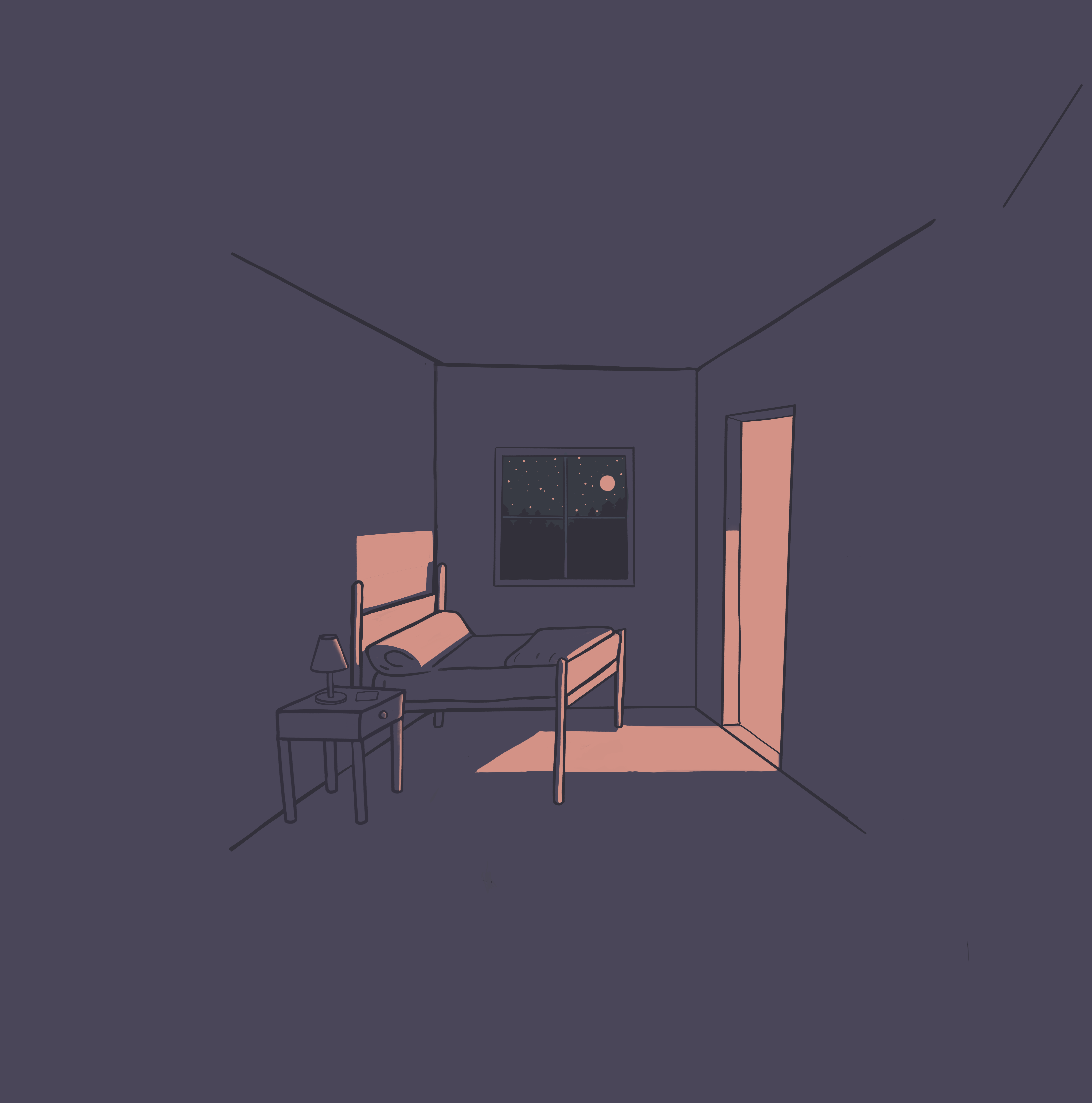 drawing of a dark room with some light leaking in
