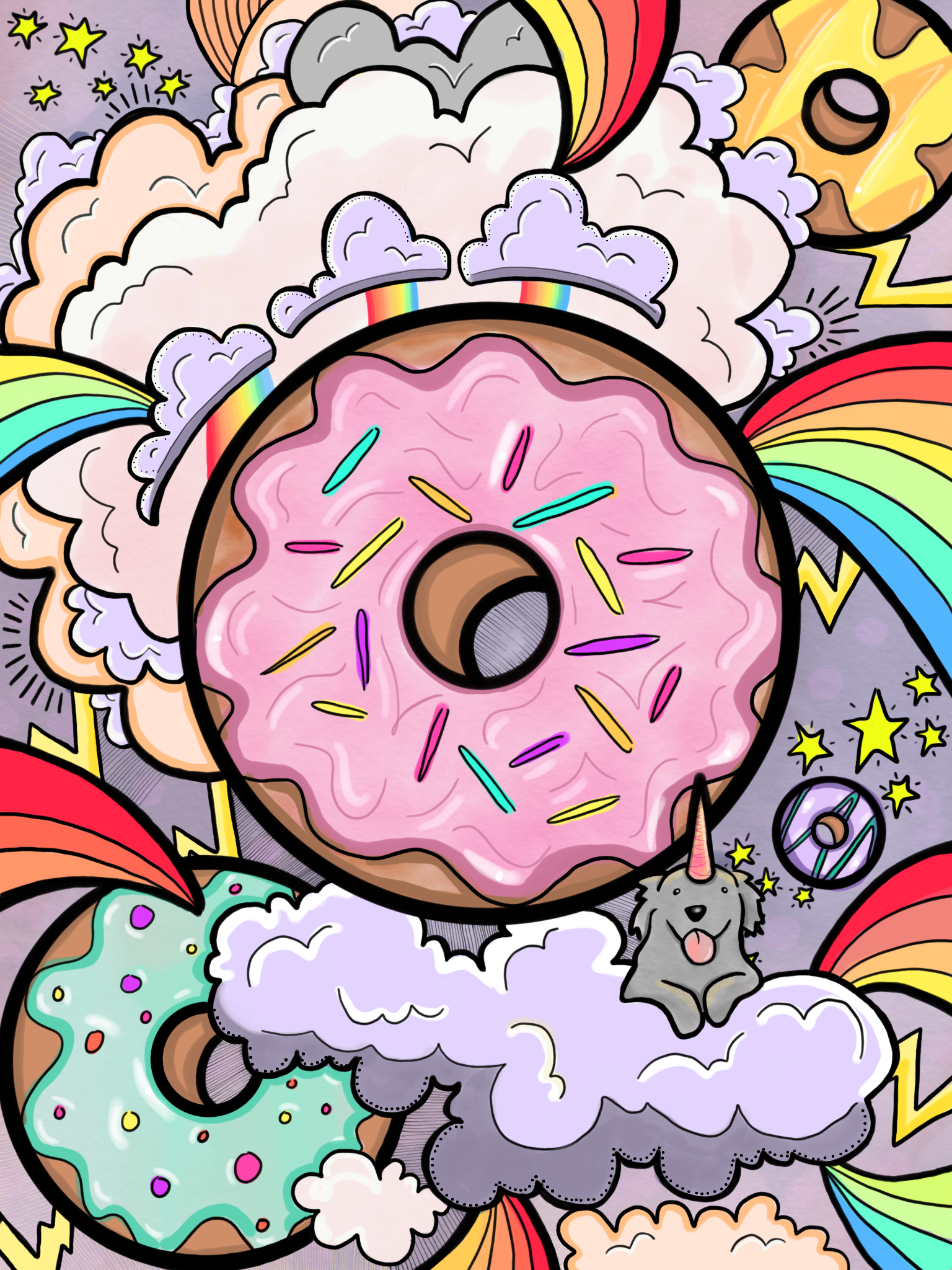colorful rainbow donut in the sky